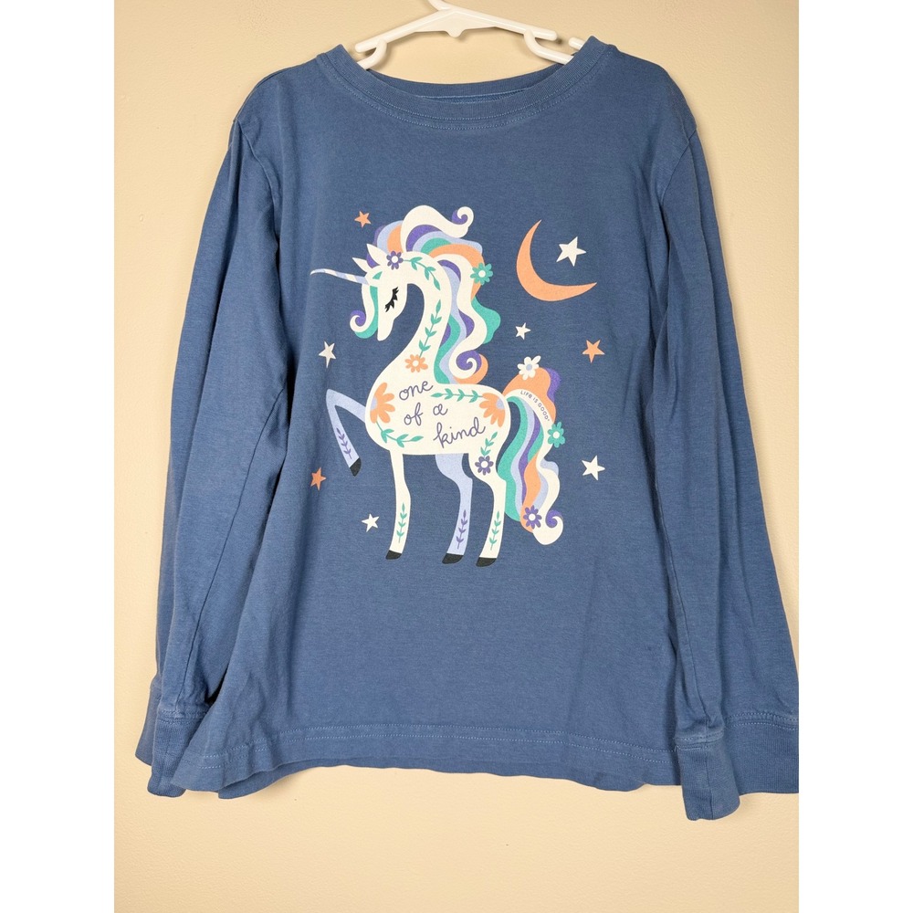 Life is Good Kids Medium Blue Crusher Long Sleeve Unicorn Graphic Tee Shirt